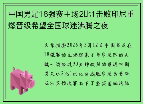 中国男足18强赛主场2比1击败印尼重燃晋级希望全国球迷沸腾之夜
